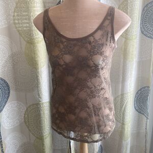 Shear, flowered lace tank. Vintage. Stretch material. Womens M.